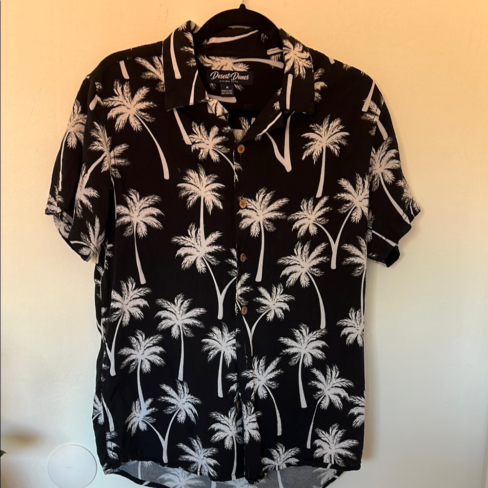 Black and White Tropical Casual Button Down Shirt